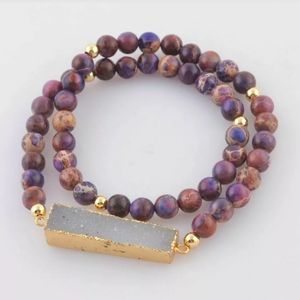 New Agate Druzy & 6mm Sea Sediment Jasper Bracelet